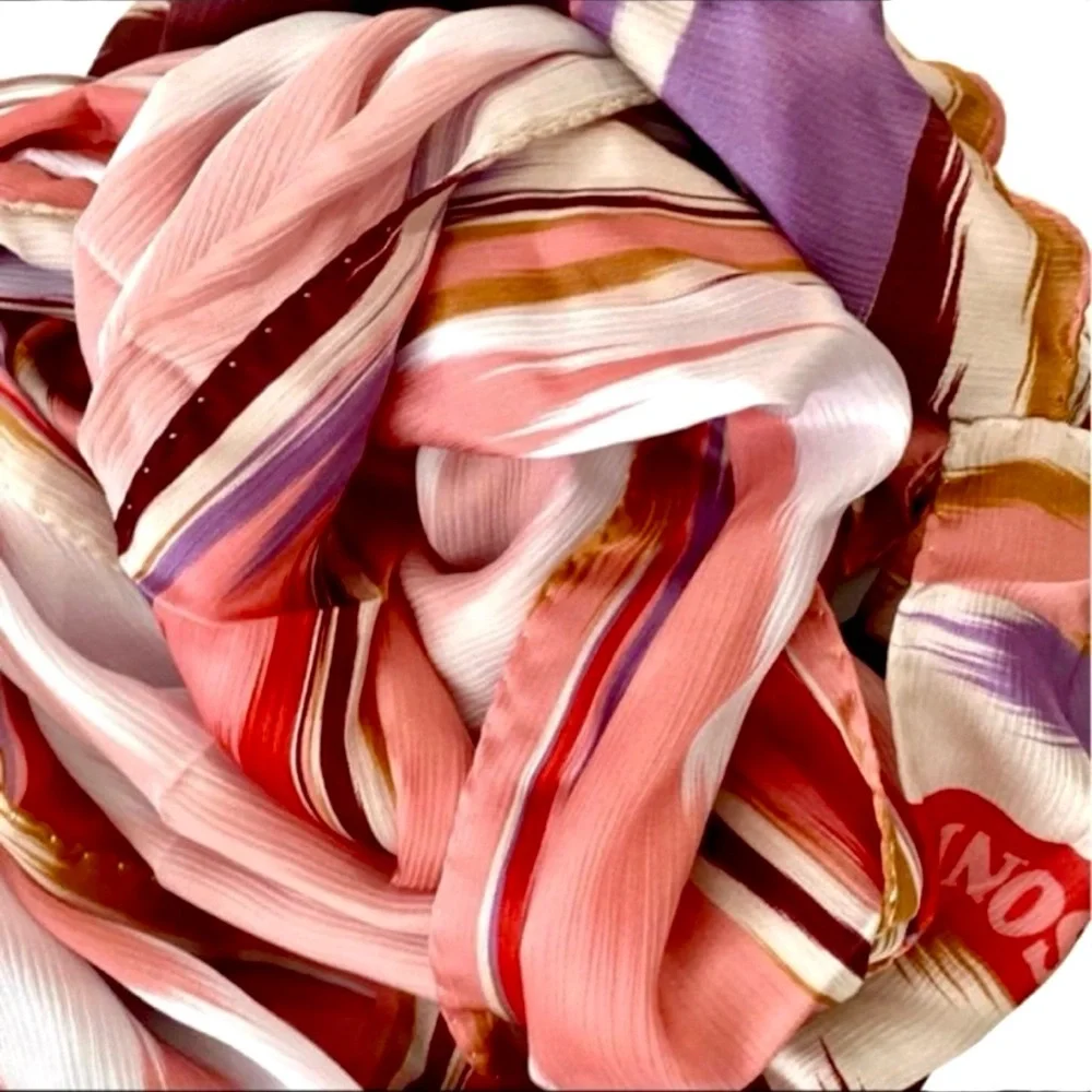 MISSONI Pink Red Multi Shades Printed 100% Silk Scarf NWT